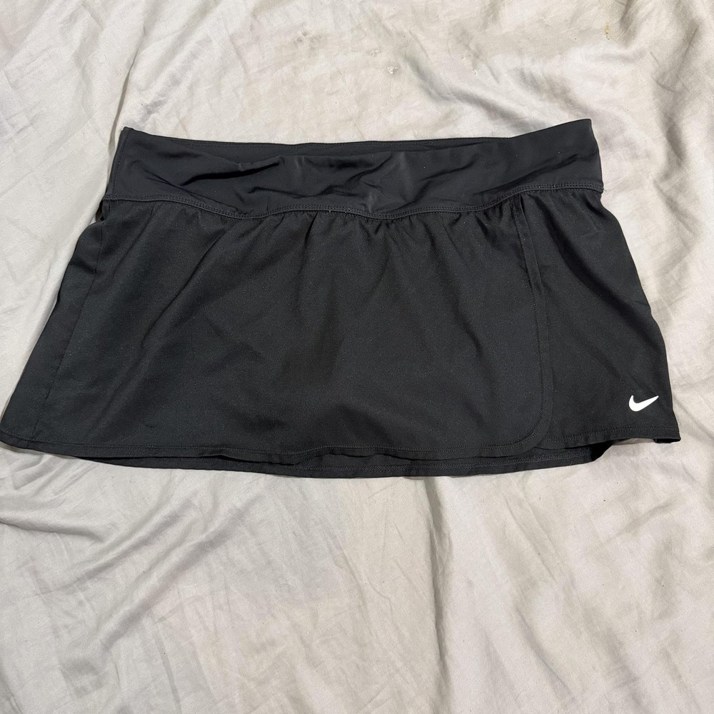 Nike Skort Womens L Black Athletic Running Training Stretch Zip Pocket Skirt
